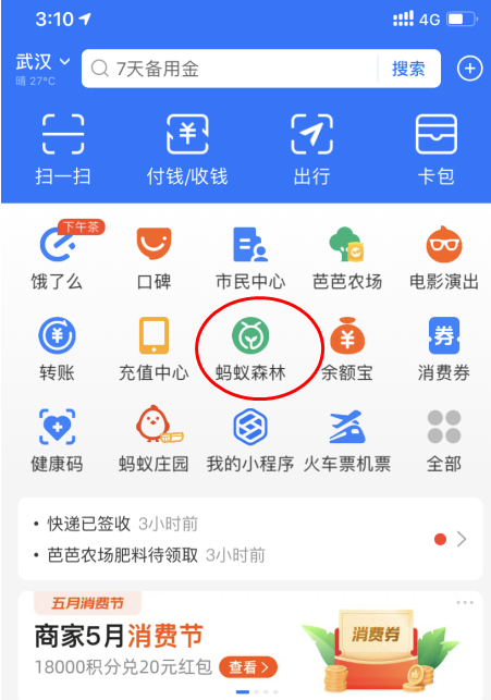 支付宝蚂蚁森林帮他复活哪里看