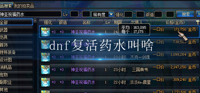 dnf复活药水叫啥
