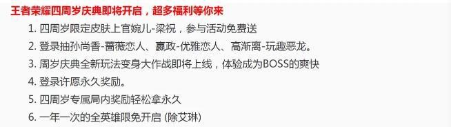 王者荣耀四周年庆典奖励是什么