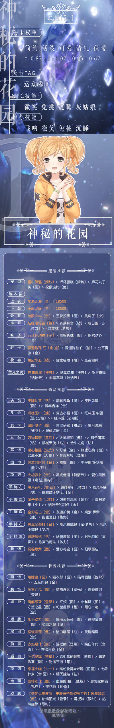 奇迹暖暖17-1神秘的花园怎么搭配高分_17-1神秘的花园高配顶配攻略