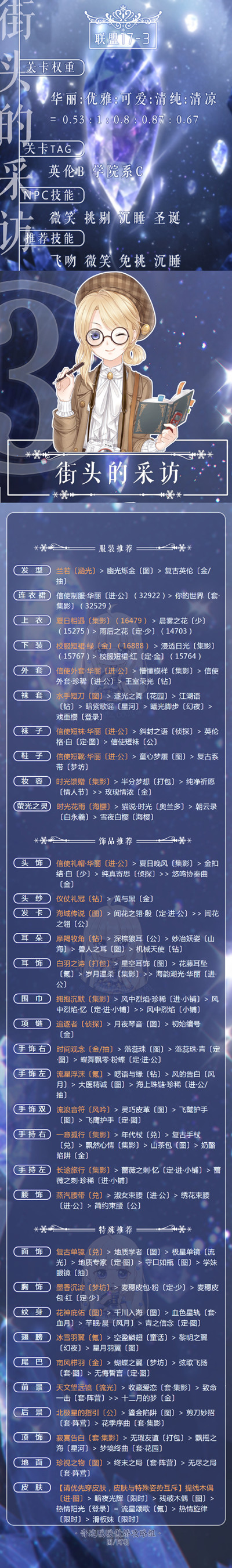 奇迹暖暖17-3街头的采访怎么搭配高分_17-3街头的采访高配顶配攻略