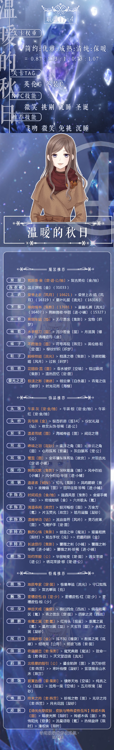 奇迹暖暖联盟委托17-4温暖的秋日怎么搭配高分_17-4温暖的秋日高配顶配攻略